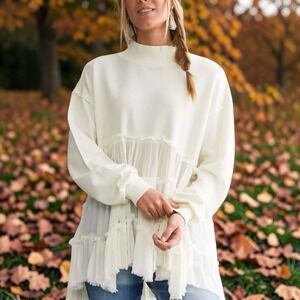 Free People Pixie Crinkle Tunic Pullover Oversized Mock Turtle Women's XS